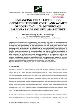 Enhancing Rural Livelihood Opportunities for Youth and Women of South Tamil Nadu Through Palmyra Palm and Gum Arabic Tree