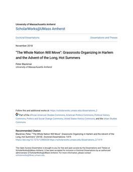 "The Whole Nation Will Move": Grassroots Organizing in Harlem and the Advent of the Long, Hot Summers