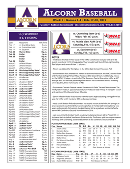 Alcorn Baseball Week 1 • Games 1-4 • Feb