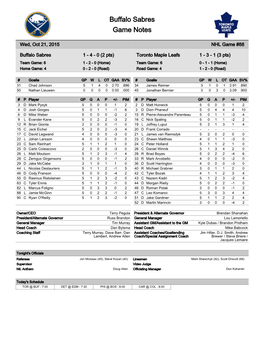 Buffalo Sabres Game Notes