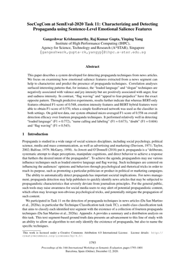 Soccogcom at Semeval-2020 Task 11: Characterizing and Detecting Propaganda Using Sentence-Level Emotional Salience Features