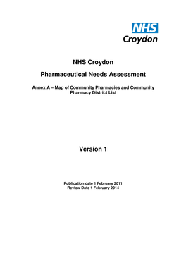 NHS Croydon Pharmaceutical Needs Assessment Version 1
