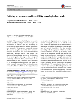 Defining Invasiveness and Invasibility in Ecological Networks