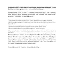 High Seroprevalence of Rift Valley Fever Phlebovirus in Domestic Ruminants and African Buffaloes in Mozambique Shows Need for Intensified Surveillance