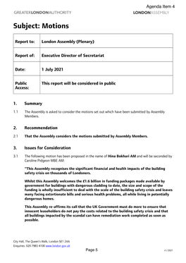 (Public Pack)Agenda Document for London Assembly (Plenary), 01/07