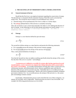 Second Law of Thermodynamics and Related Items