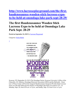 The First Haudenosaunee Wooden Stick Lacrosse Expo to Be Held at Onondaga Lake Park Sept