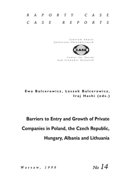 Barriers to Entry and Growth of Private Companies in Poland, the Czech Republic, Hungary, Albania and Lithuania