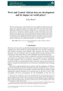 West and Central African Iron Ore Development and Its Impact on World Prices*