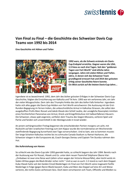 Von Final Zu Final – Die Geschichte Des Schweizer Davis Cup Teams Von 1992 Bis 2014