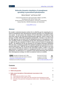 Molecular Dynamics Simulation of Entanglement Spreading in Generalized Hydrodynamics