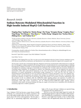 Research Article Sodium Butyrate-Modulated Mitochondrial Function in High-Insulin Induced Hepg2 Cell Dysfunction