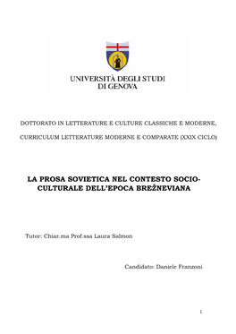 La Prosa Sovietica Nel Contesto Socio- Culturale Dell’Epoca Brežneviana