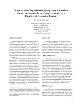 Compression of Digital Orthophotography Collections: Factors to Consider in the Compression of Large Data Sets of Geospatial Imagery by Deette M