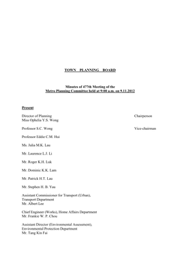 TOWN PLANNING BOARD Minutes of 477Th Meeting of the Metro