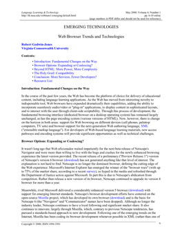 EMERGING TECHNOLOGIES: Web Browser Trends