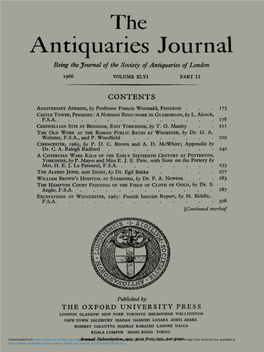 Antiquaries Journal Being the Journal of the Society of Antiquaries of London