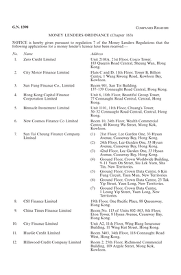 G.N. 1398 Companies Registry MONEY LENDERS ORDINANCE