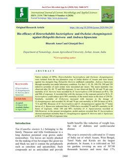 Bio Efficacy of Heterorhabditis Bacteriophora and Oscheius Chongmingensis Against Helopeltis Theivora and Andraca Bipunctata