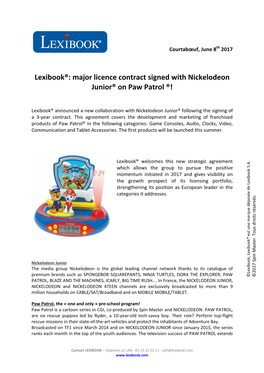 Lexibook®: Major Licence Contract Signed with Nickelodeon Junior® on Paw Patrol ®!