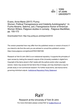 Evans, Anne-Marie (2017) “Funny Women: Political Transgressions and Celebrity Autobiography”