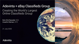 Adevinta + Ebay Classifieds Group Creating the World's Largest Online