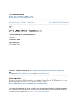 2010, Umaine News Press Releases