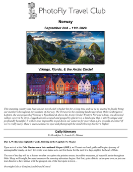 Norway Daily Itinerary 2020