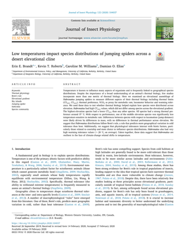 Low Temperatures Impact Species Distributions of Jumping Spiders Across a Desert Elevational Cline T ⁎ Erin E