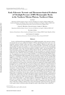 Early Paleozoic Tectonic and Thermomechanical Evolution of Ultrahigh-Pressure (UHP) Metamorphic Rocks in the Northern Tibetan Plateau, Northwest China