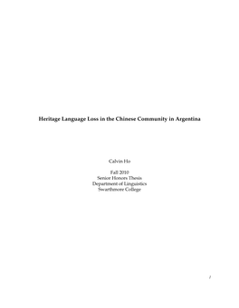 Heritage Language Loss in the Chinese Community in Argentina