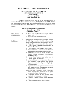 FISHERIES RULES 1965 (Amended Upto 2001)