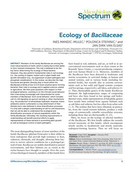 Ecology of Bacillaceae