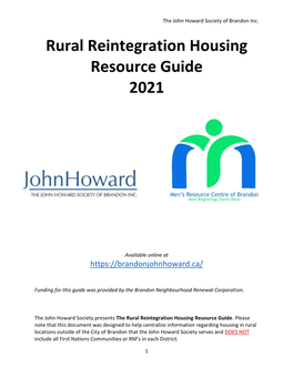 Rural Reintegration Housing Resource Guide 2021