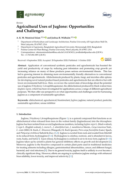 Agricultural Uses of Juglone: Opportunities and Challenges