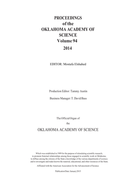 PROCEEDINGS of the OKLAHOMA ACADEMY of SCIENCE Volume 94 2014