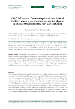 URJC GB Dataset: Community-Based Seed Bank of Mediterranean High-Mountain and Semi-Arid Plant Species at Universidad Rey Juan Carlos (Spain)