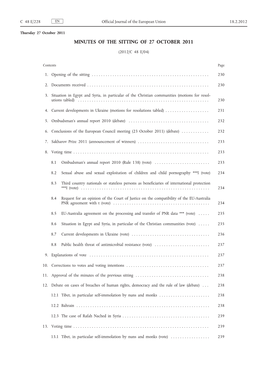 Minutes of the Sitting of 27 October 2011