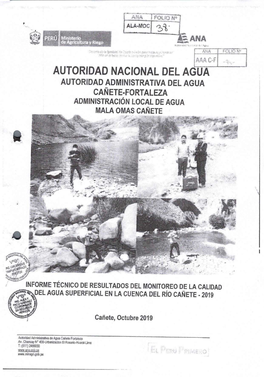 Autoridad Nacional Del Agua Autoridad Administrativa Del Agua Cai Ete-Fortaleza Administracion Local De Agua Mala Omas Cafete