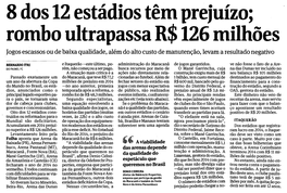 8 Dos 12 Estadios Tern Prejuizo; Rombo Ultrapassa R$126 Milh6es Jogos Escassos Ou De Baixa Qualidade, Alem Do Alto Custo De Manutenqfio, Levam a Resultado Negativo