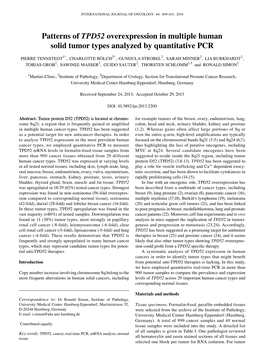 Patterns of TPD52 Overexpression in Multiple Human Solid Tumor Types Analyzed by Quantitative PCR