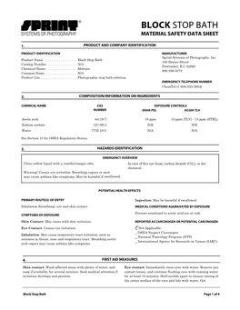 Block Stop Bath Material Safety Data Sheet