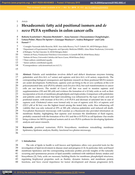 Hexadecenoic Fatty Acid Positional Isomers and De Novo PUFA