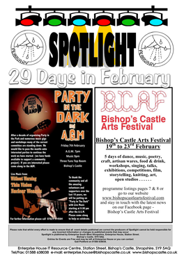 Bishop's Castle Arts Festival 19Th to 23Rd February