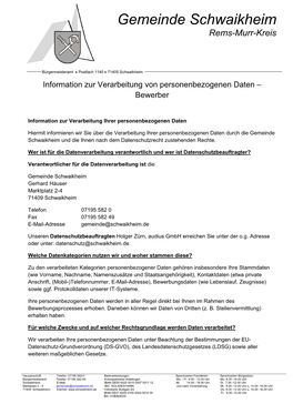 Information Zur Verarbeitung Von Personenbezogenen Daten – Bewerber