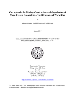 Corruption in the Bidding, Construction, and Organization of Mega-Events: an Analysis of the Olympics and World Cup