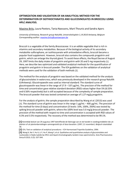 Optimization and Validation of an Analytical Method for the Determination of Isothiocyanates and Glucosinolates in Broccoli Using Hplc Analysis