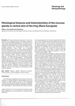 Histological Features and Histochemistry of the Mucous Glands in Ventral Skin of the Frog (Rana Fuscigula)