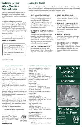 Backcountry Camping Rules 2008/2009