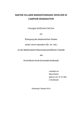 Baeyer-Villiger Monooxygenases Involved in Camphor Degradation